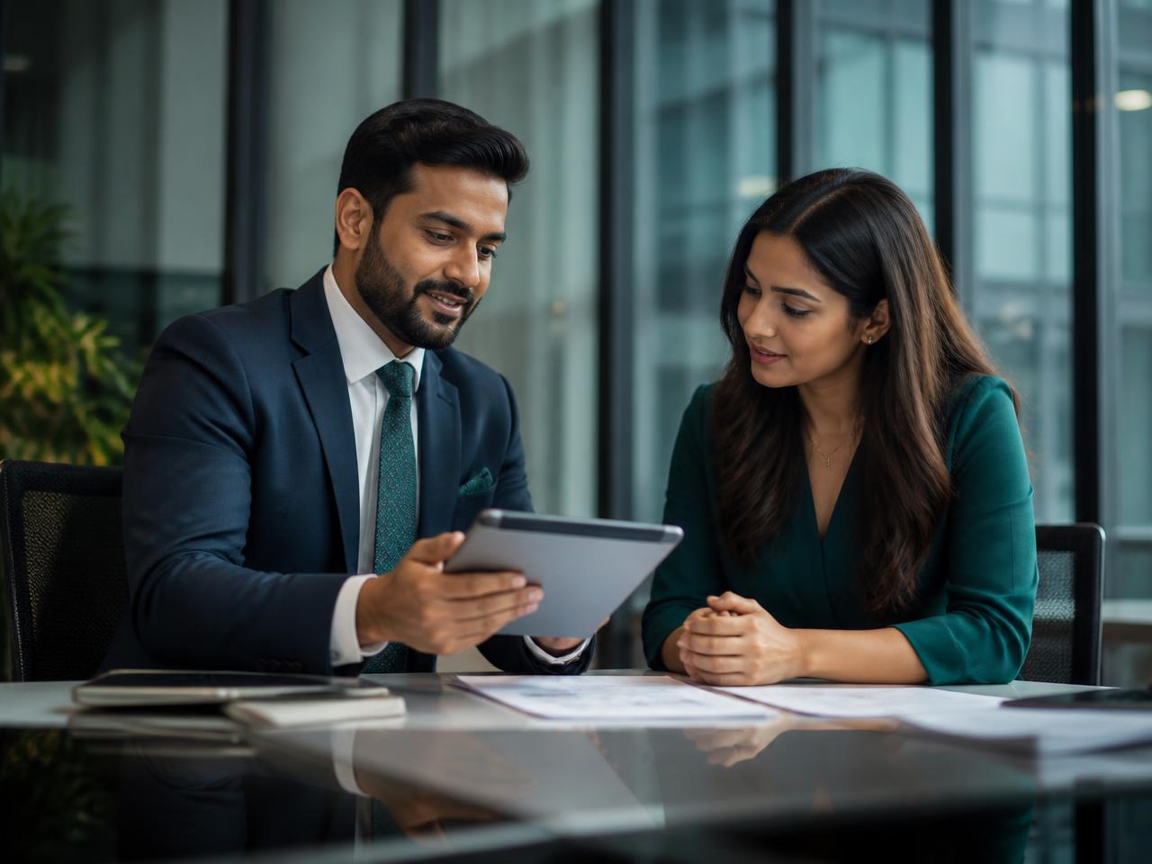 A Dharya Finance advisor reviewing a loan application with a customer